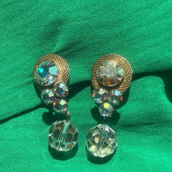 Hattie Carnegie Gold and Crystal Clip-On Earrings